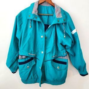 Vintage 80s 90s Reversible Running Wind Breaker Jacket Drawstring Button Down